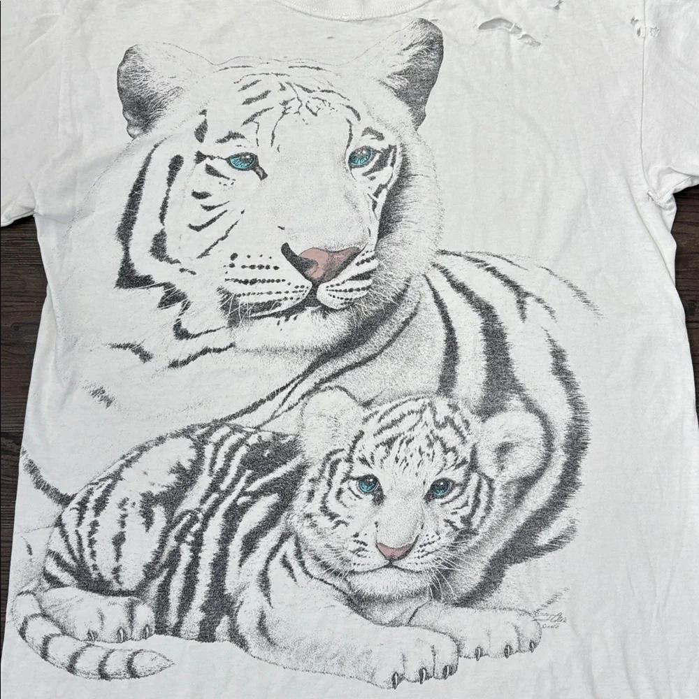 VINTAGE 1990S WHITE TIGER ANIMAL GRAPHIC SHORT SLEEVE TSHIRT MENS 2XL - Picture 2 of 11